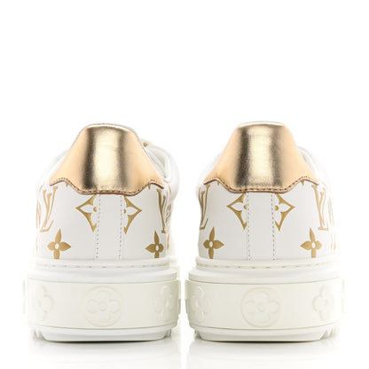 Louis Vuitton Calfskin Monogram Debossed Logo Time Out Sneakers 37 White Gold 5 of 18