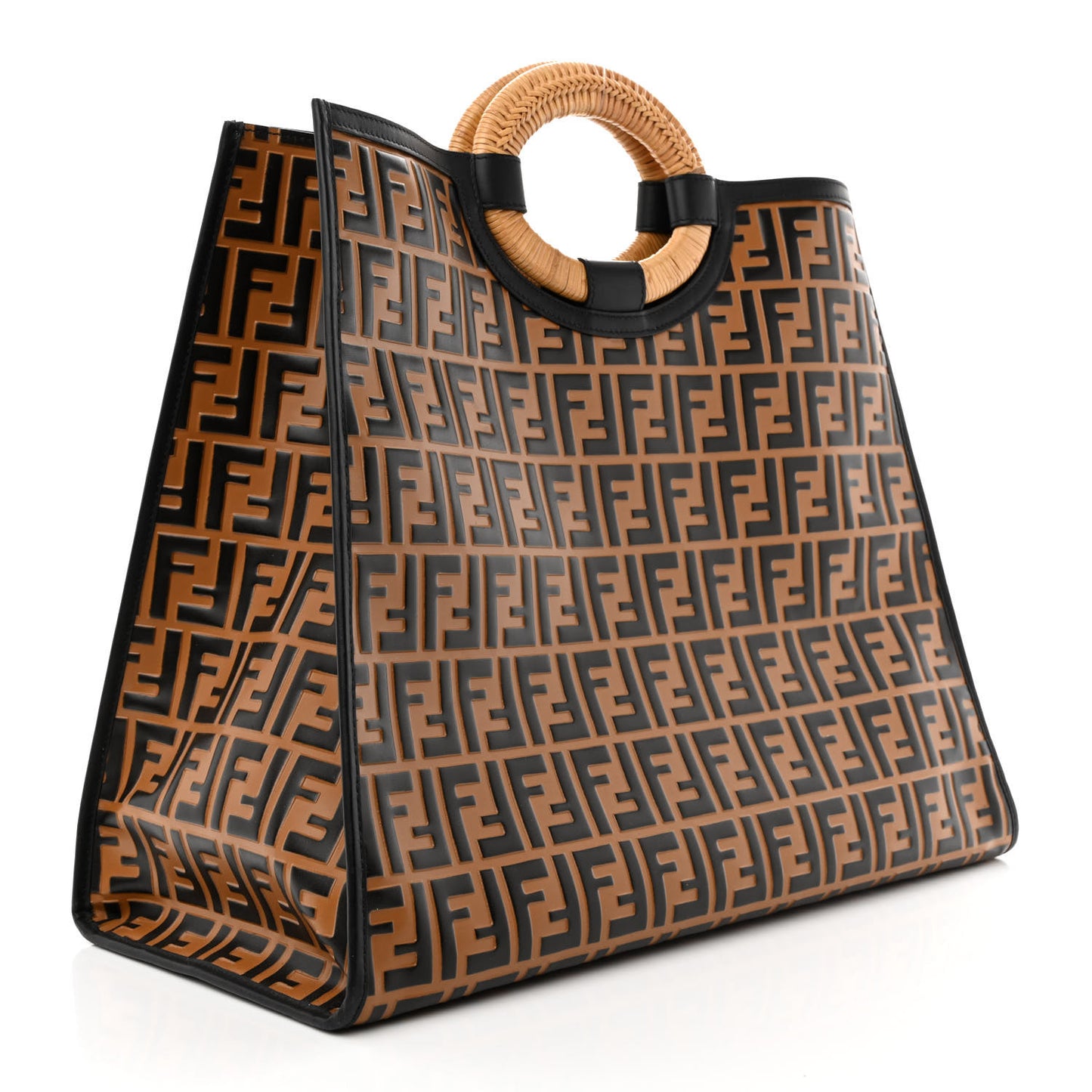 Vitello Century Wicker FF Embossed Large Runaway Shopper Tote Tobacco Black