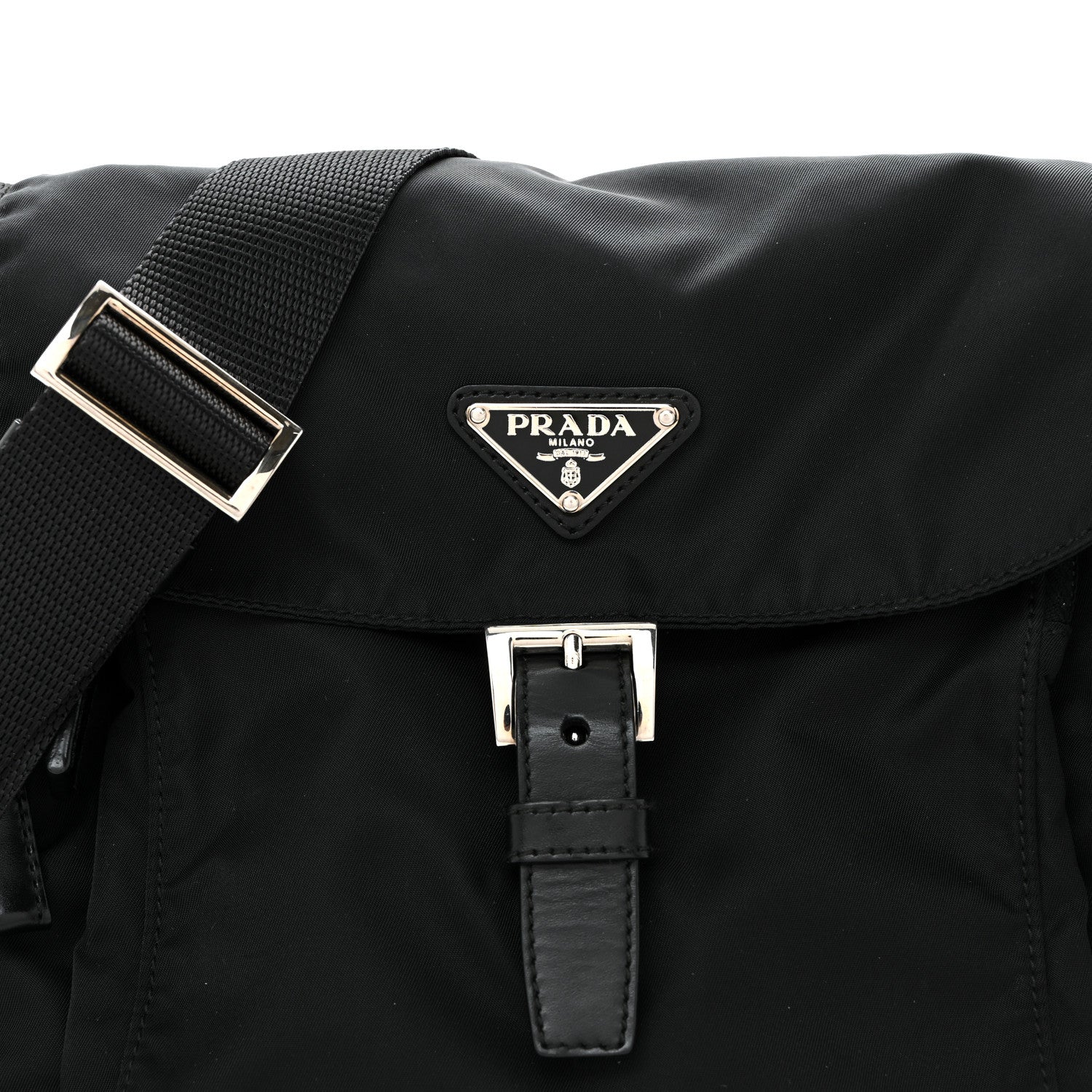 Prada Nylon Vela Saffiano Single Buckle Messenger Shoulder Bag Black 8 of 10