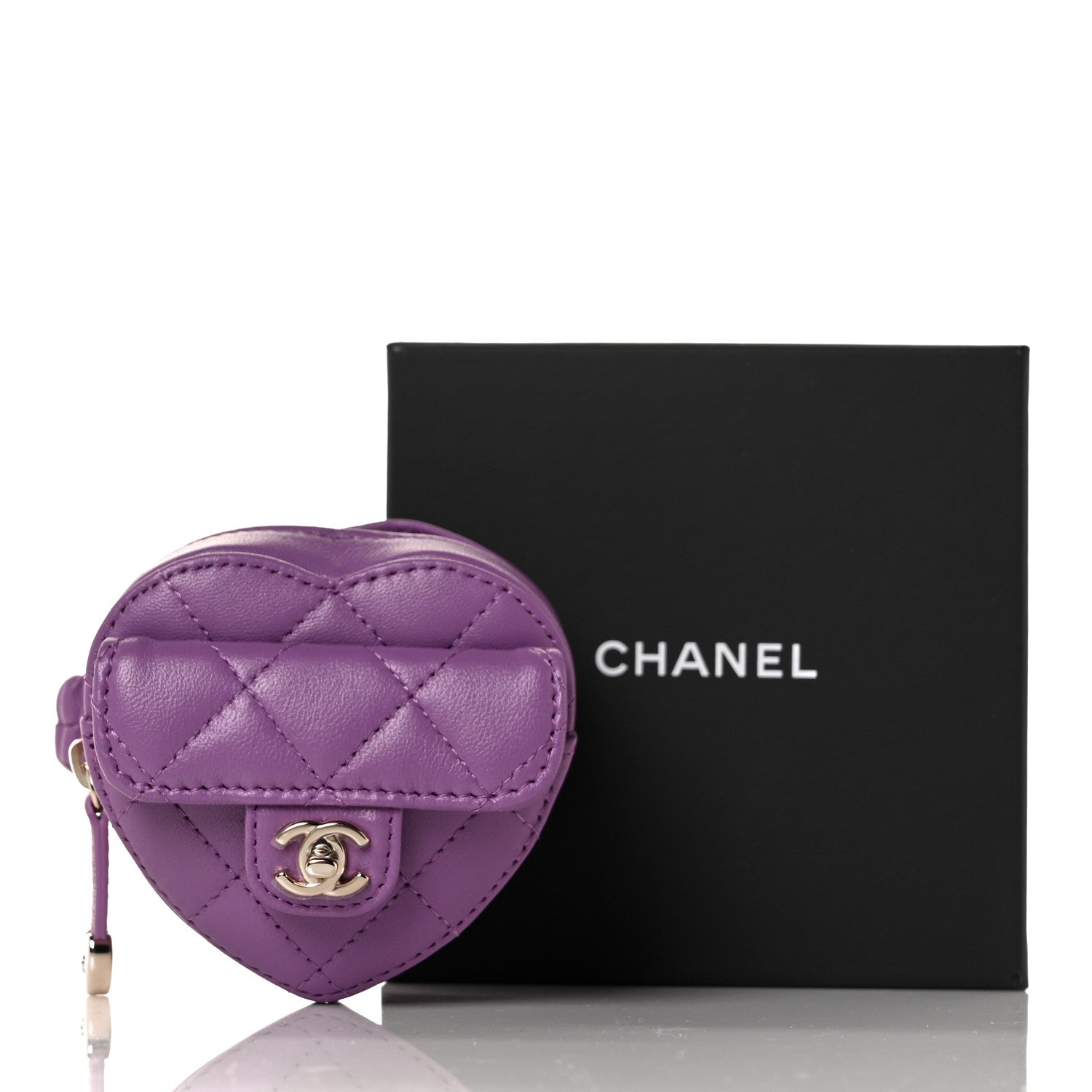 Chanel Lambskin Quilted CC In Love Heart Zipped Arm Coin Purse Purple 9 of 9