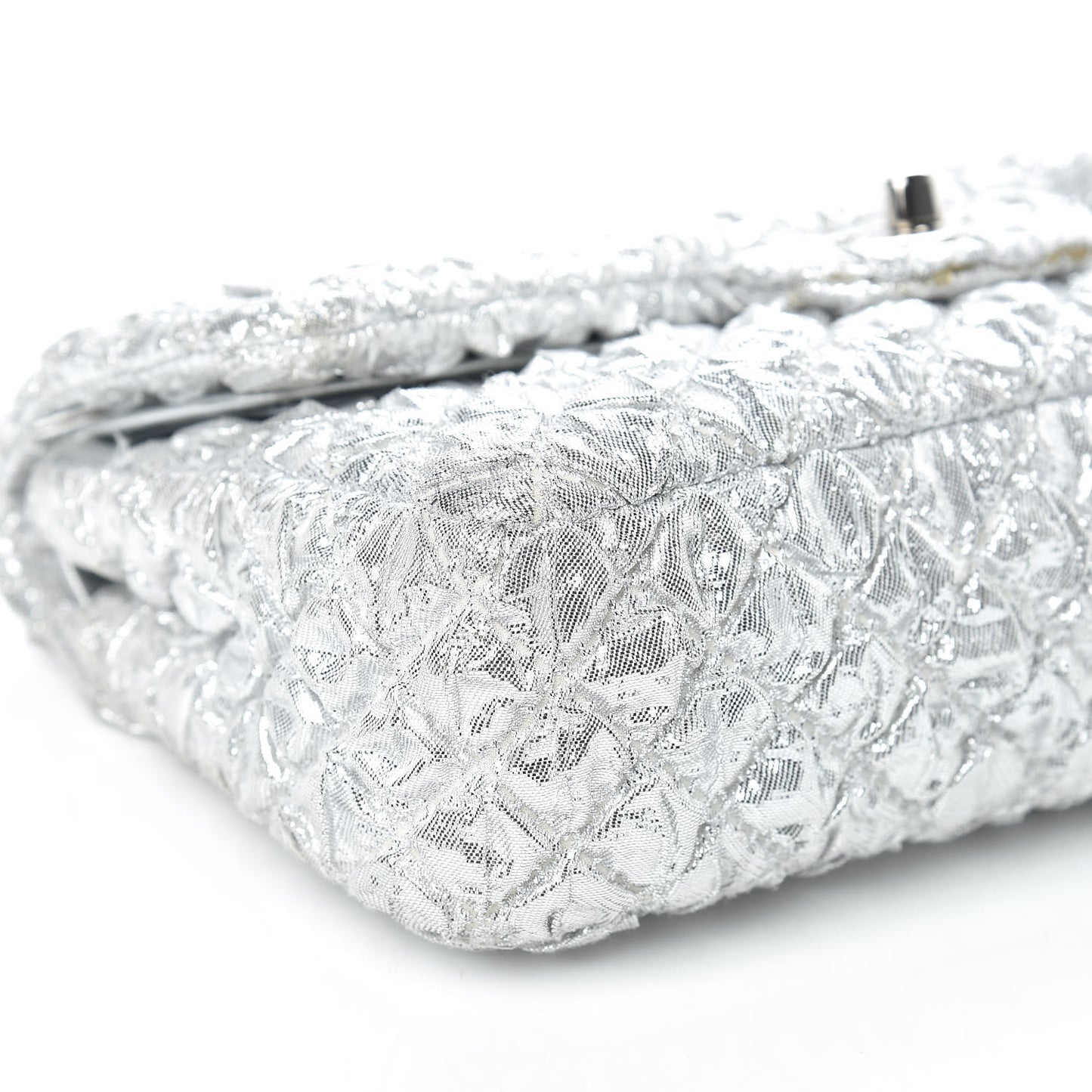 Metallic Lame Quilted Small Double Flap Silver