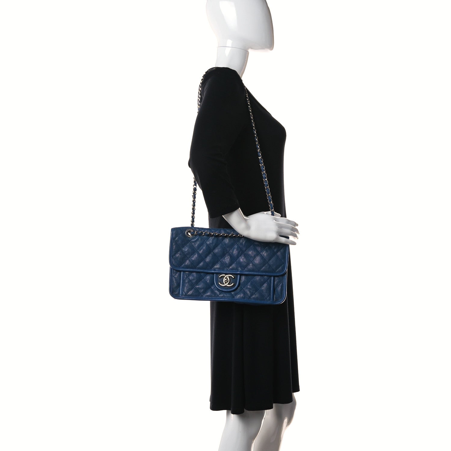 Chanel Caviar Quilted Large French Riviera Flap Blue 2 of 14