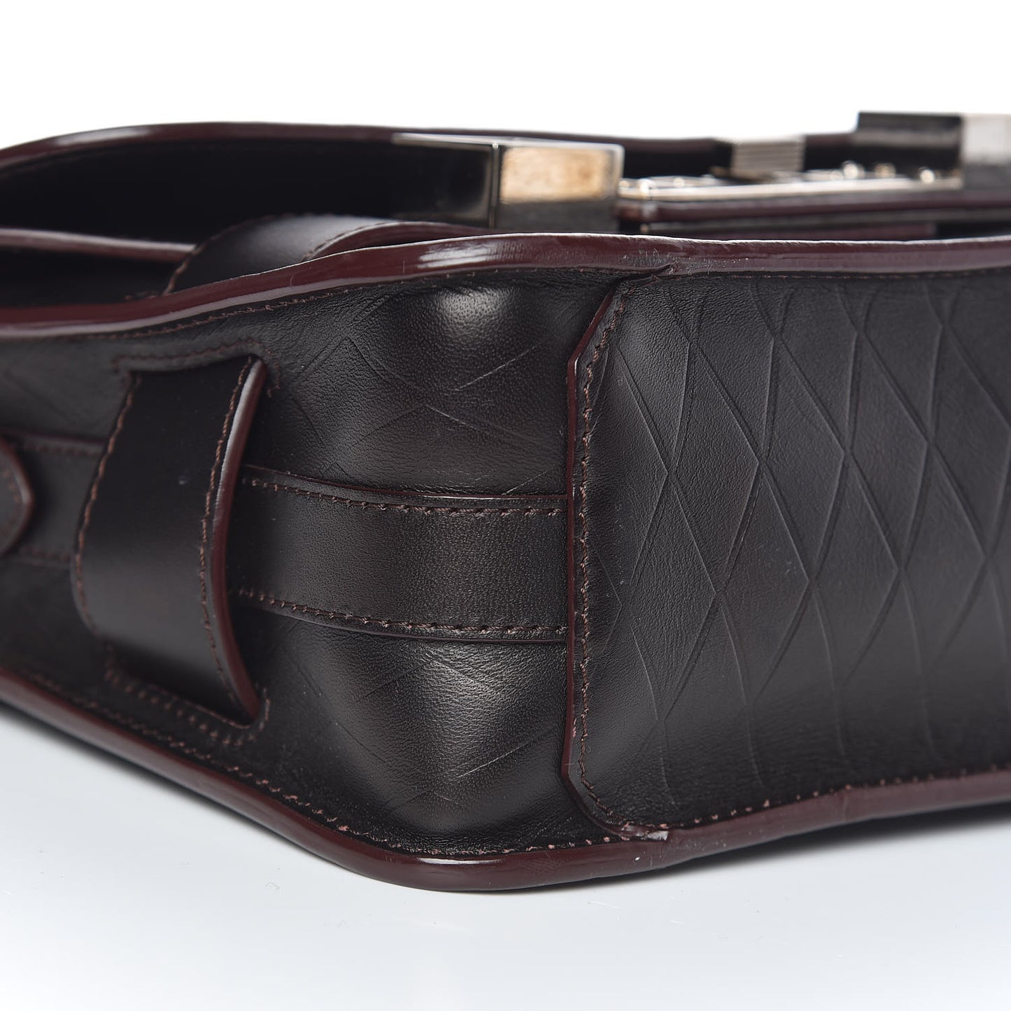 Diamond Calfskin Embossed Mini PS11 Classic Shoulder Bag Dark Brown