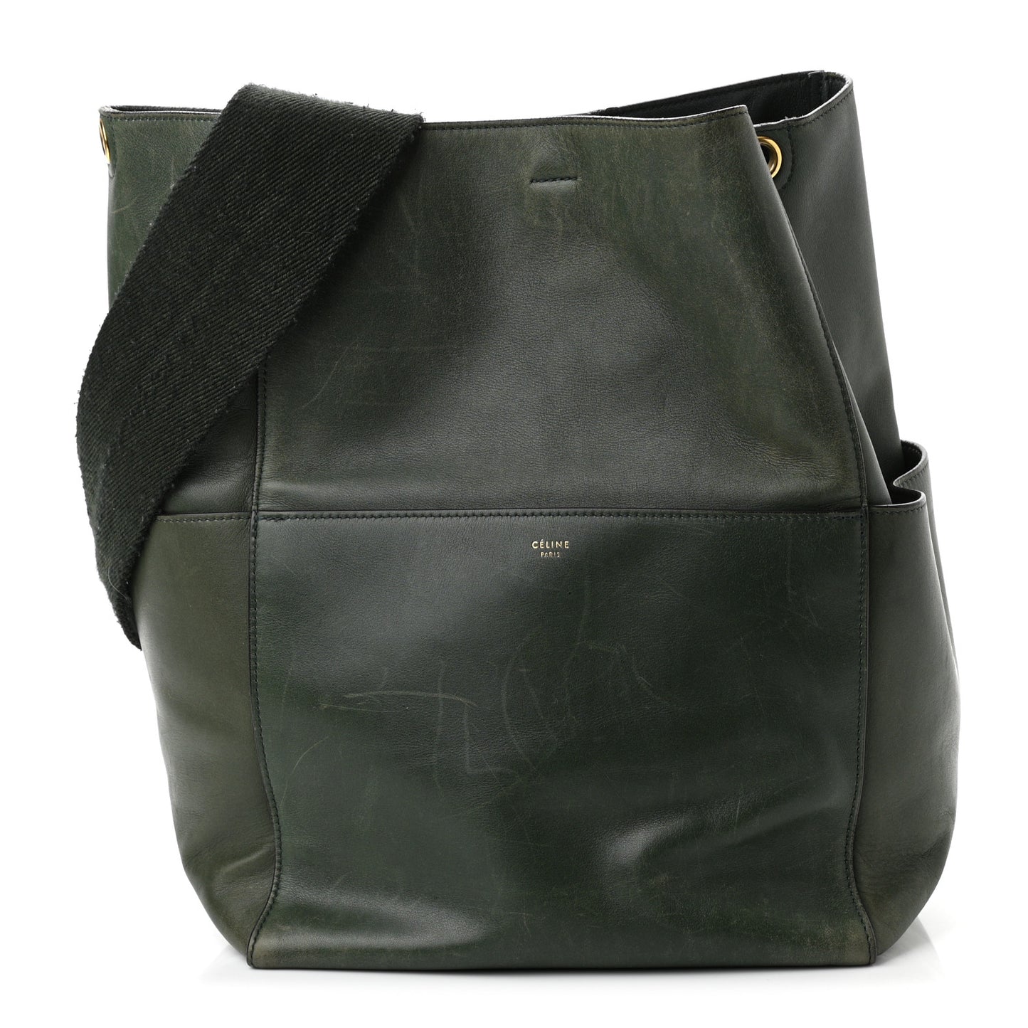 Natural Calfskin Seau Sangle Bucket Green