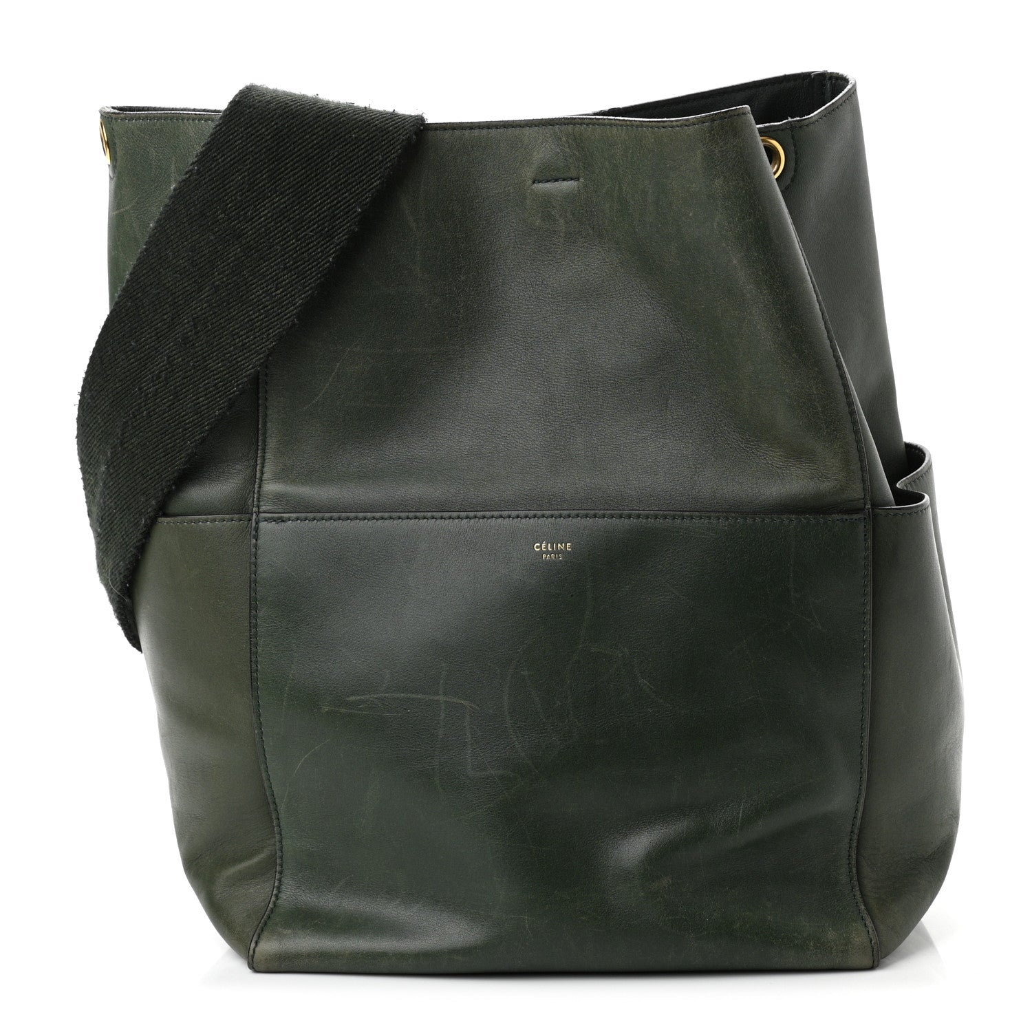 Celine Natural Calfskin Seau Sangle Bucket Green 1 of 10