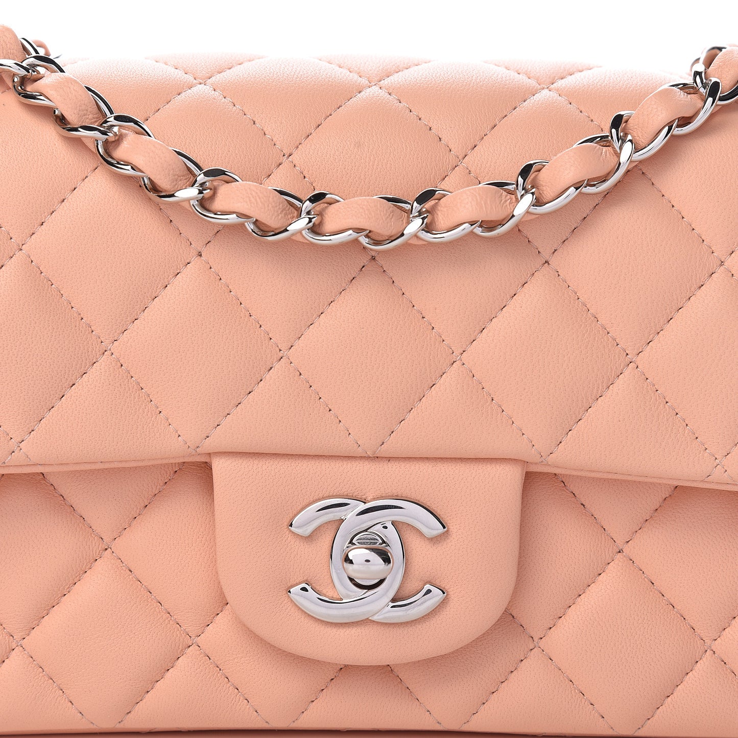 Lambskin Quilted Mini Rectangular Flap Light Pink