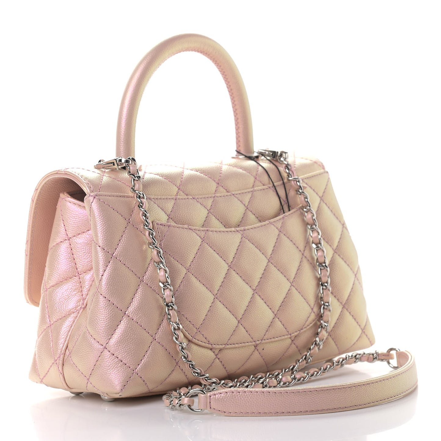 Iridescent Caviar Quilted Mini Coco Handle Flap Pink