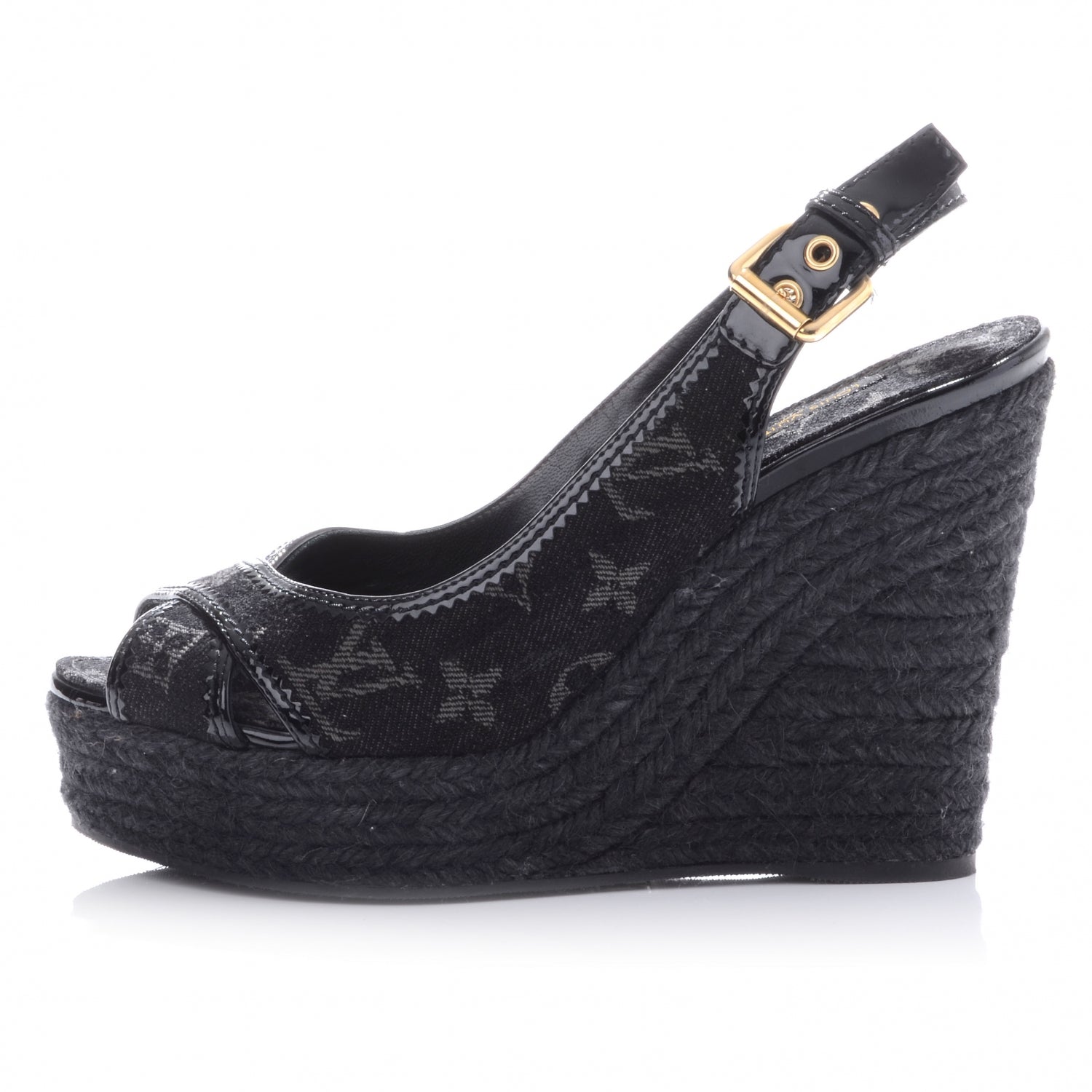 Louis Vuitton Bastille Denim Wedge Sandals Black 37 1 of 6