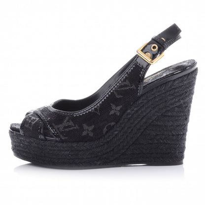 Louis Vuitton Bastille Denim Wedge Sandals Black 37 1 of 6
