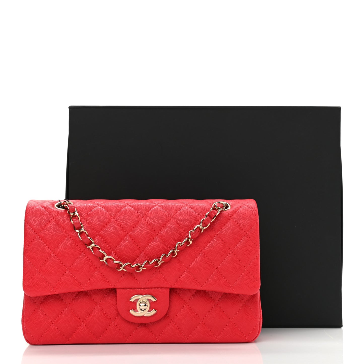 Caviar Quilted Medium Double Flap Red