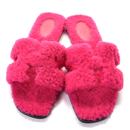 Hermes Woolskin Oran Sandals 37.5 Rose Fuchsia 5 of 10
