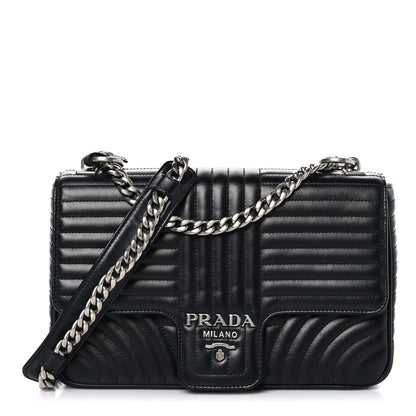 Prada Soft Calfskin Impunture Diagramme Large Chain Flap Shoulder Bag Black 1 of 11