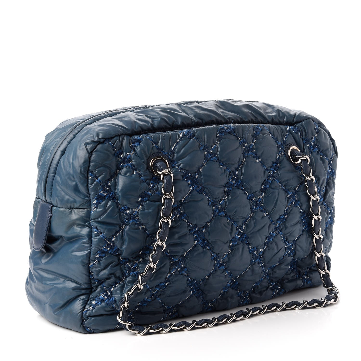 Chanel Nylon Quilted Tweed Stitch Bubble Camera Case Blue 3 of 11