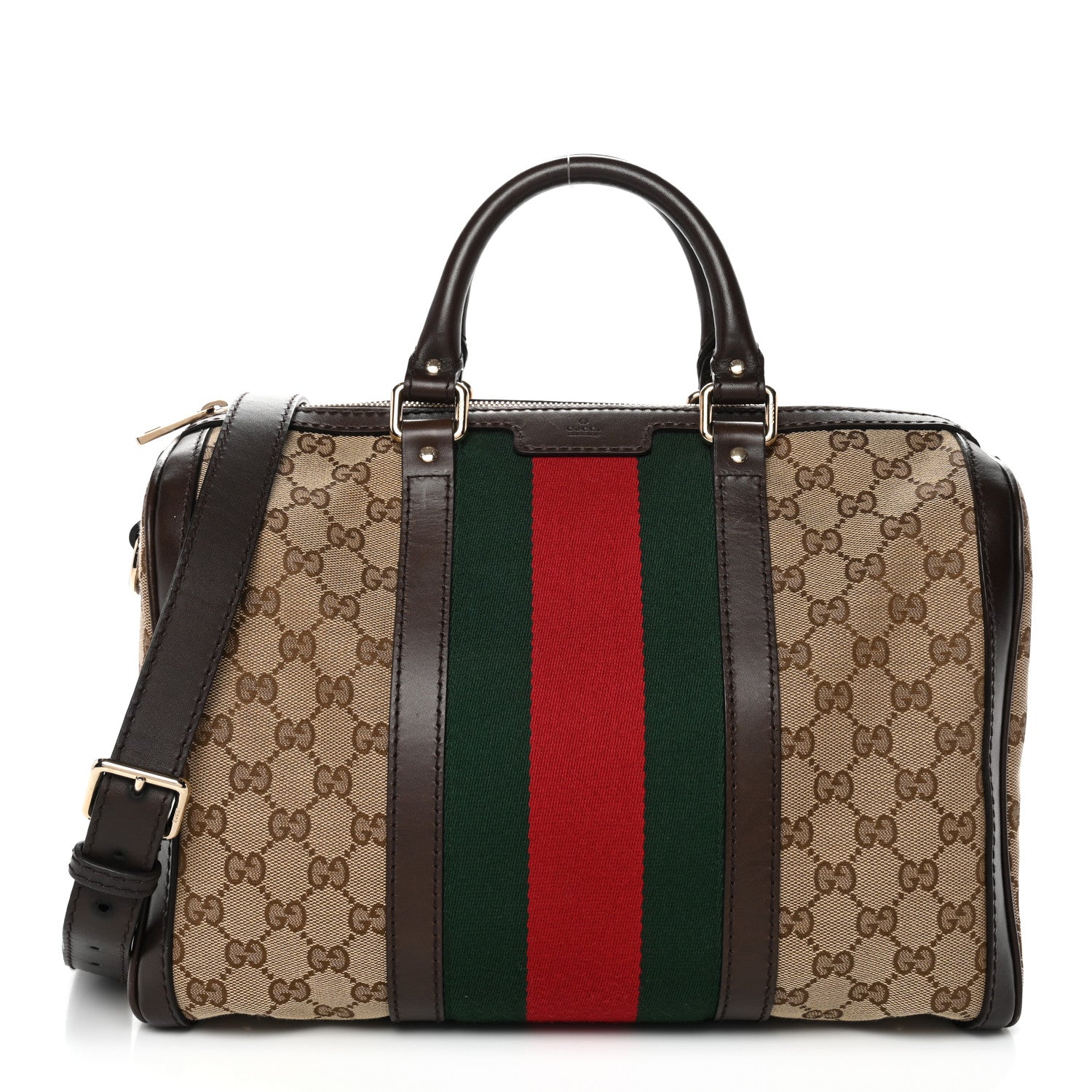 Gucci Monogram Vintage Web Medium Boston Dark Brown 1 of 13