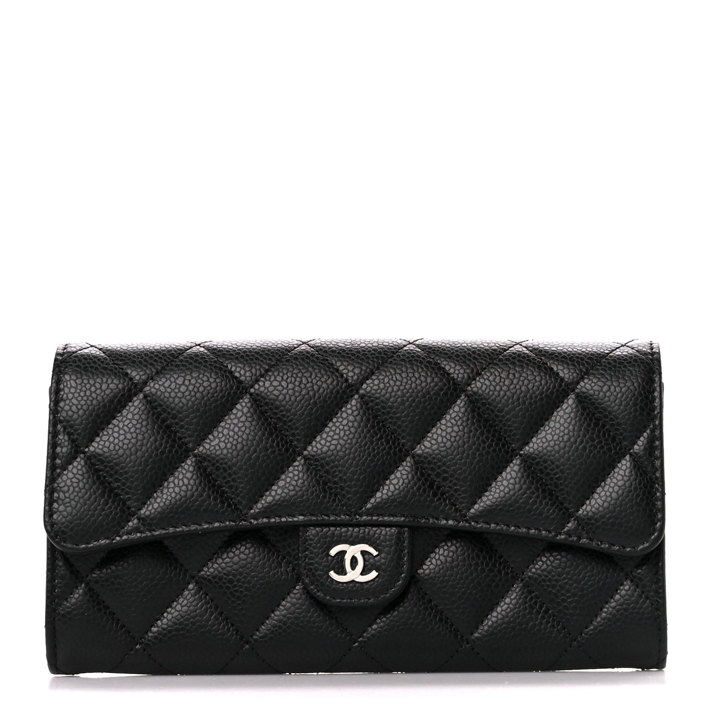 Caviar Quilted Large Gusset Flap Wallet Black