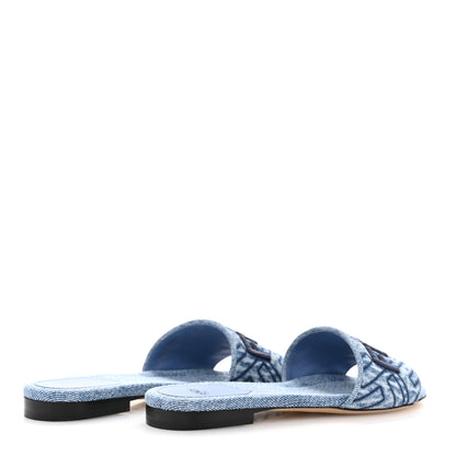 Fendi Denim Print Logo Flat Slide Sandals 36 Blue 5 of 11