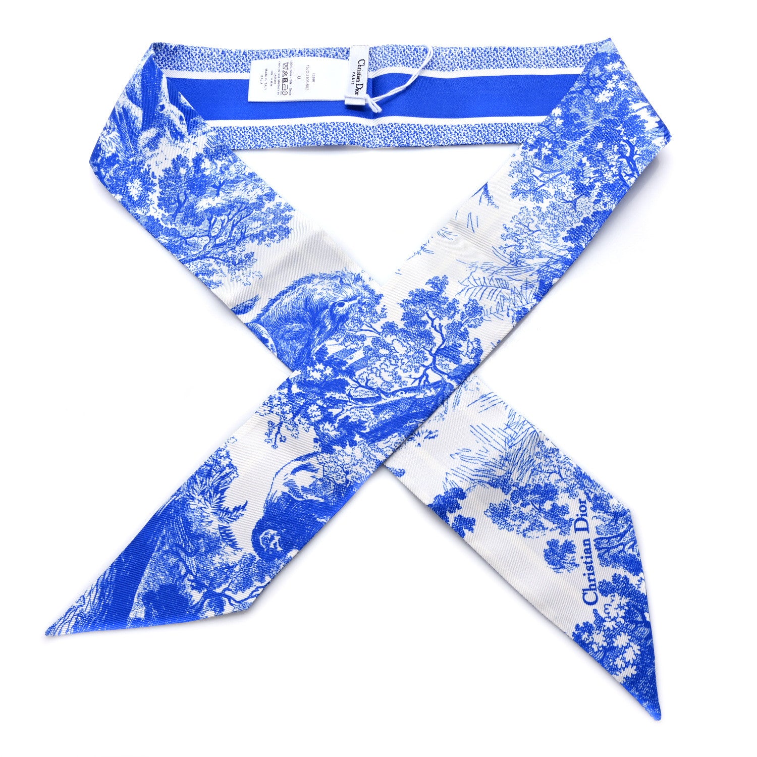 Christian Dior Silk Toile De Jouy Mitzah Scarf Blue 1 of 3