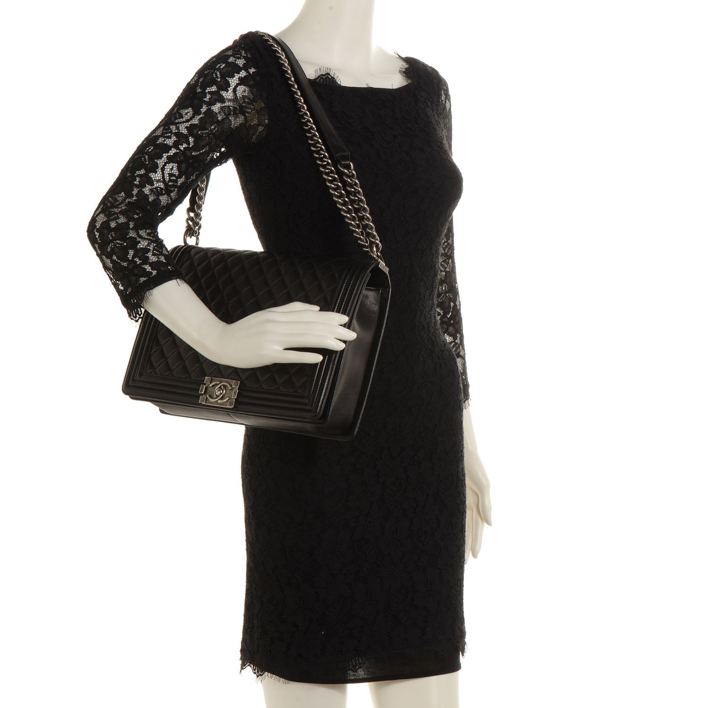 Lambskin Quilted Large Boy Flap Black