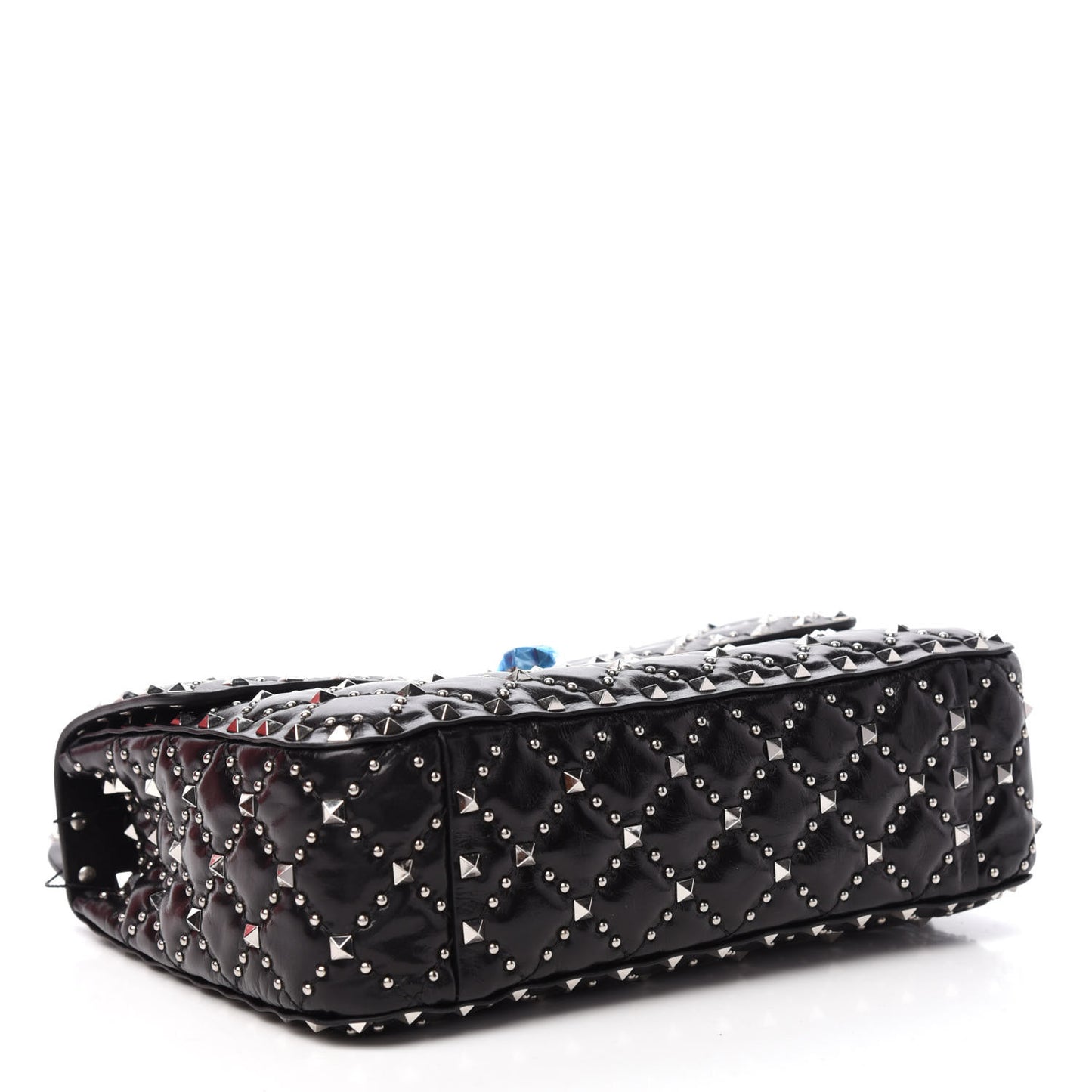 Lambskin Beaded Medium Rockstud Spike Shoulder Bag Black