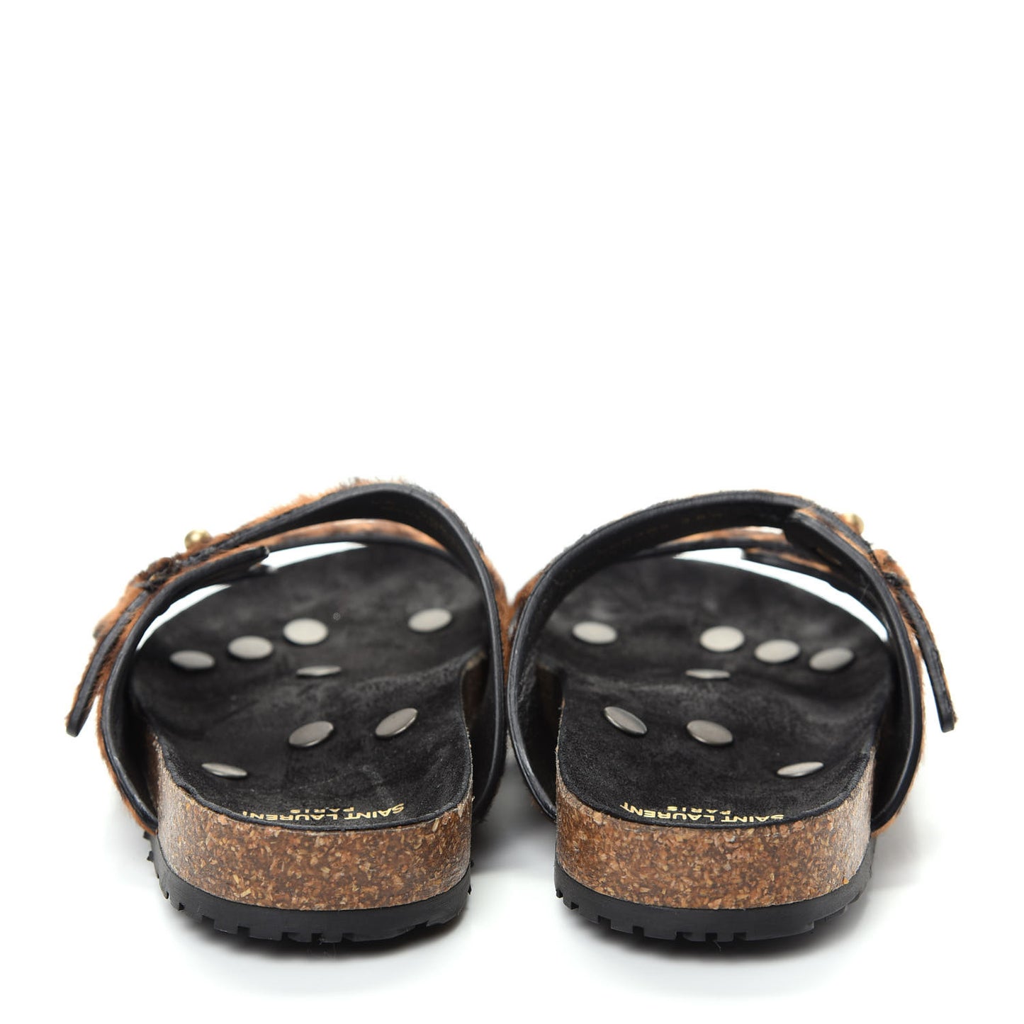 Calf Hair Leopard Print Jimmy Slide Sandals 36.5 Brown