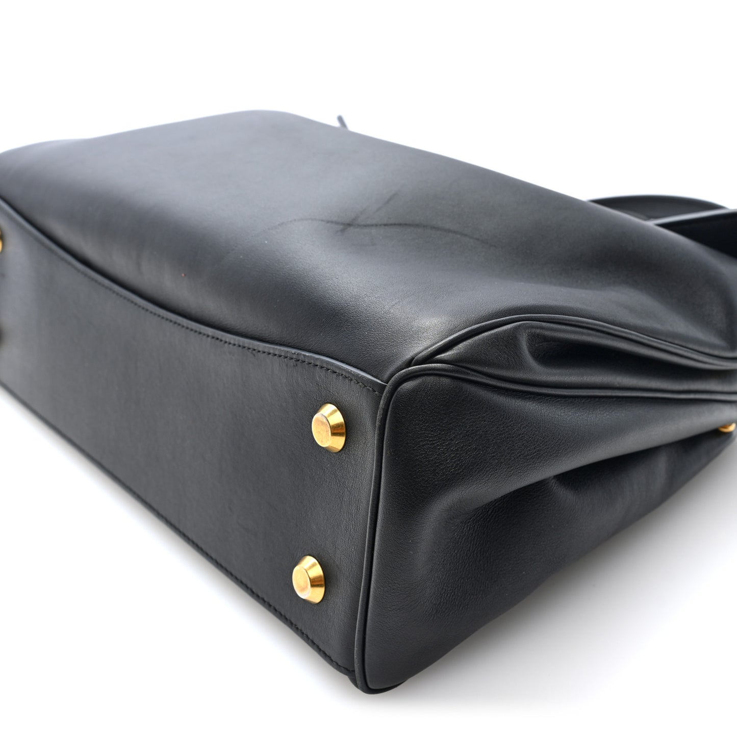 Natural Smooth Calfskin Medium Rodeo Top Handle Handbag Black