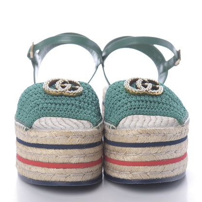 Gucci Cotton Malaga Kid Crochet Pearly GG Lilibeth Espadrille Platform Sandals 36 Emerald 2 of 7