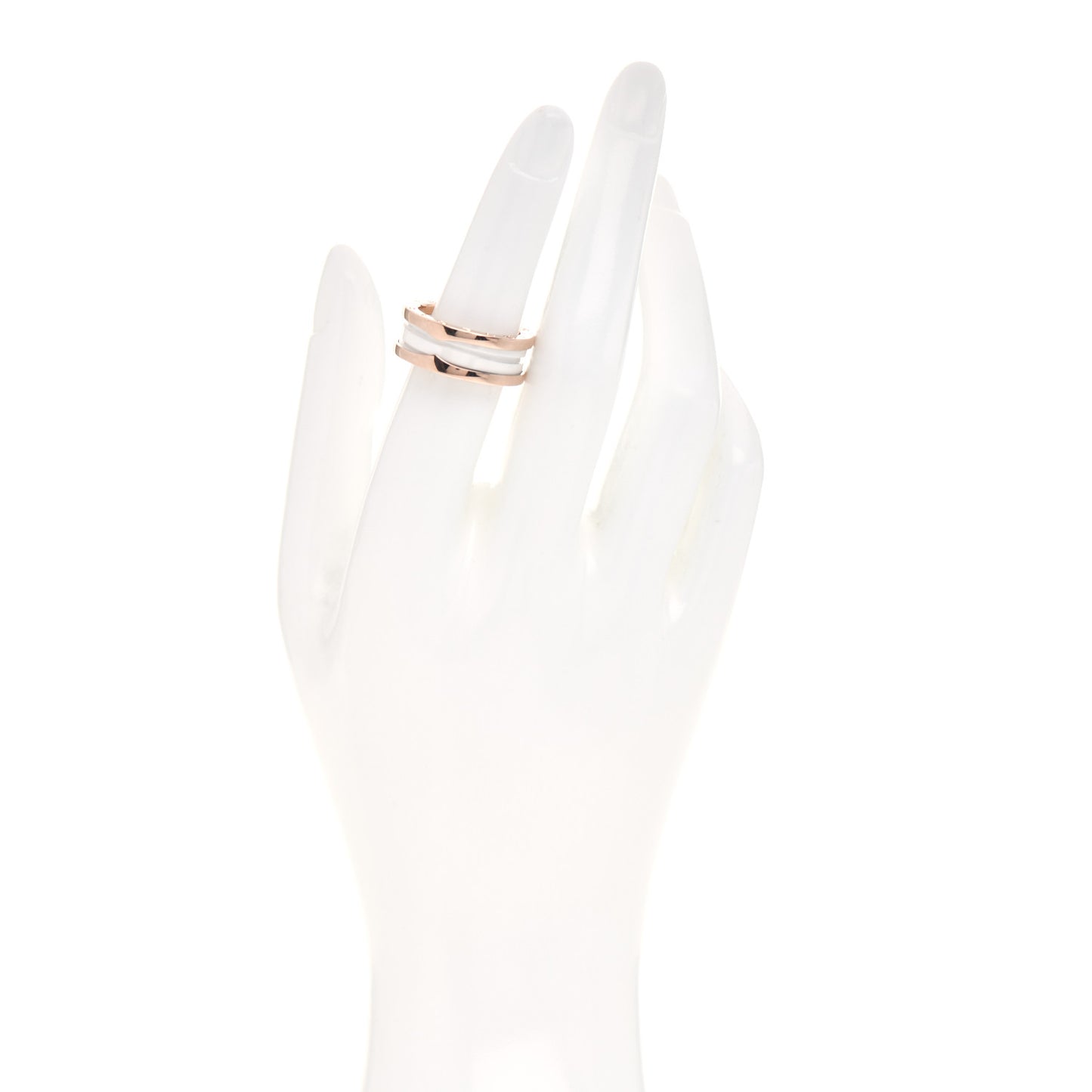 18K Rose Gold White Ceramic B.Zero1 Two-Band Ring 54 6.75