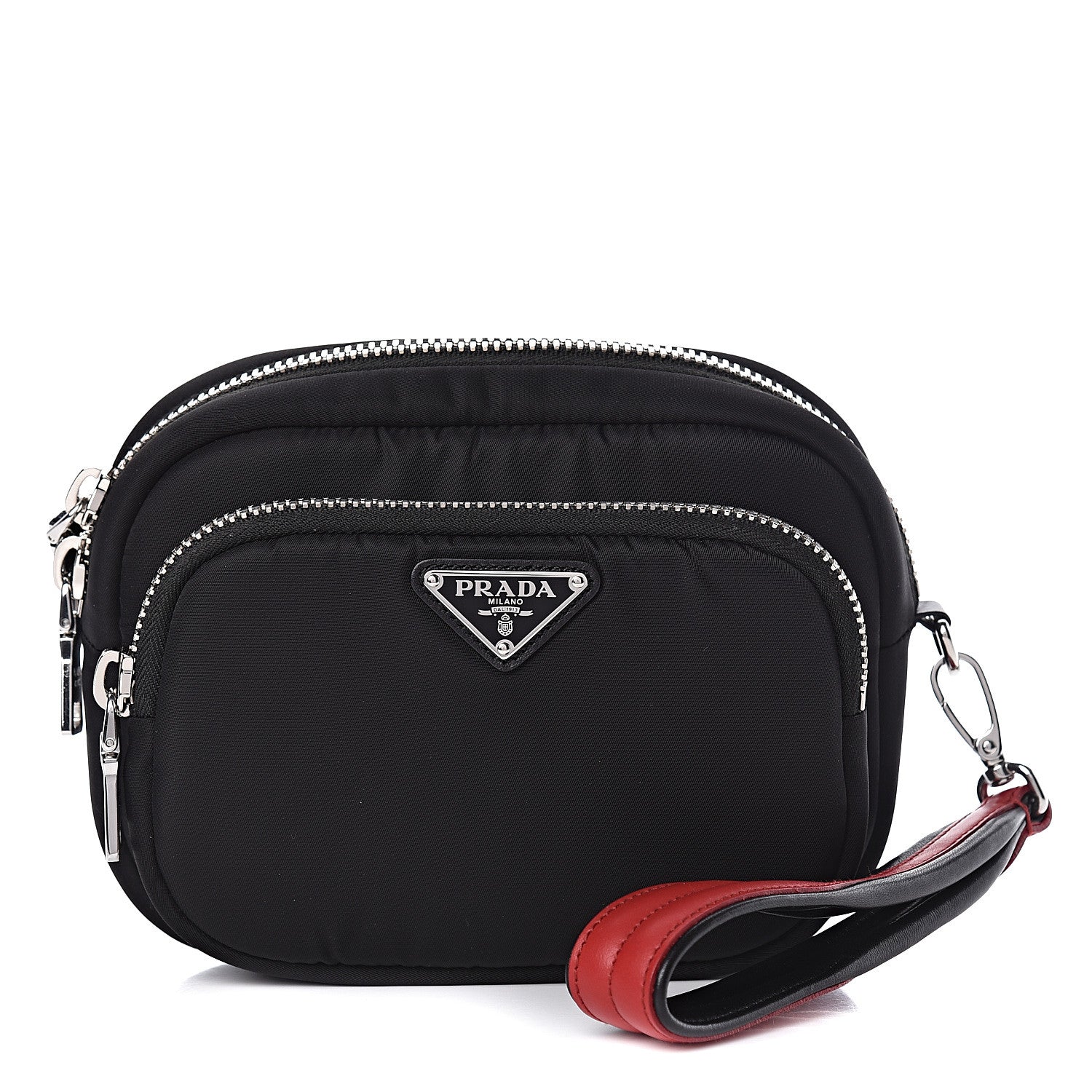Prada Tessuto Nylon Pocket Wristlet Pouch Black Fuoco 1 of 12