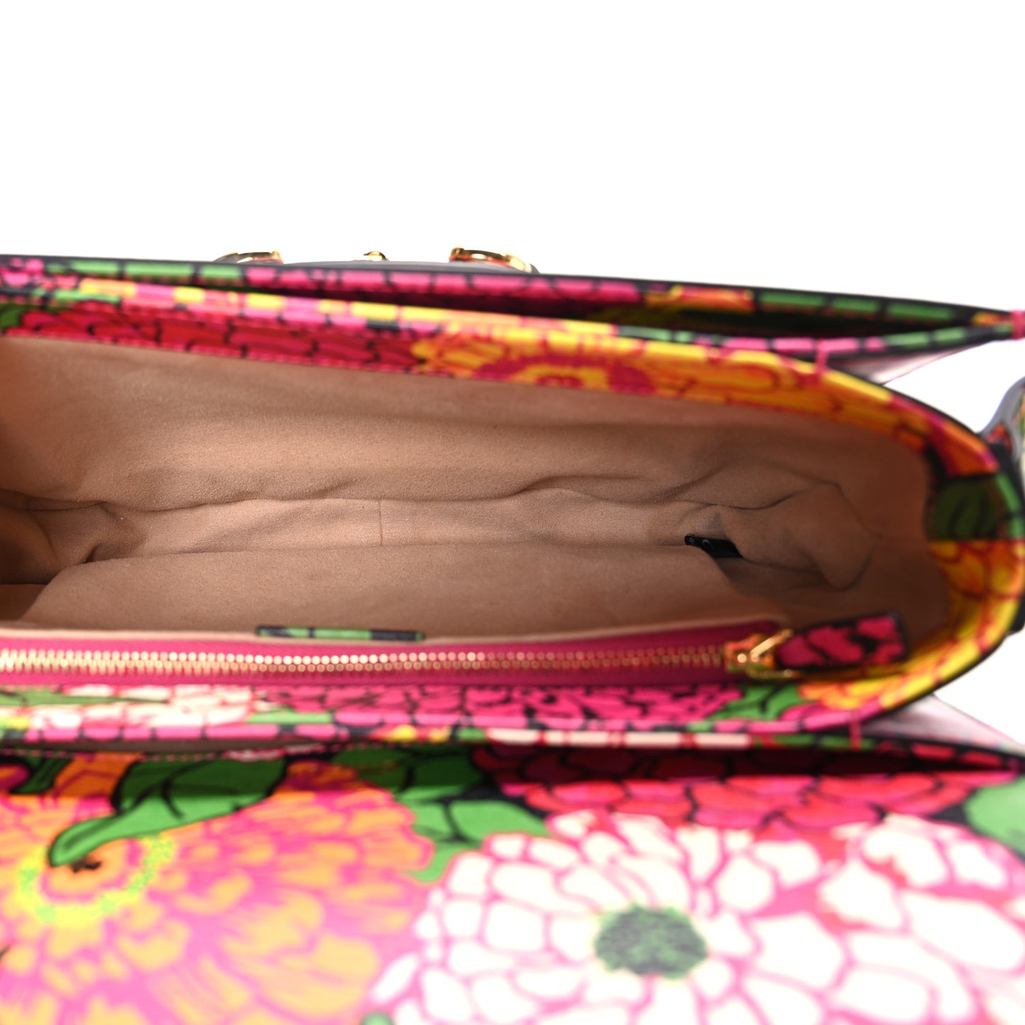 X KEN SCOTT Textured Calfskin Pomponica Print Horsebit 1955 Shoulder Bag Multicolor Fuxia Pompom