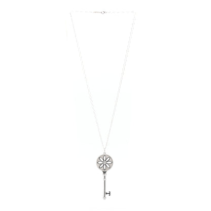 Tiffany Sterling Silver Diamond Large Daisy Key Pendant Link Necklace 3 of 4