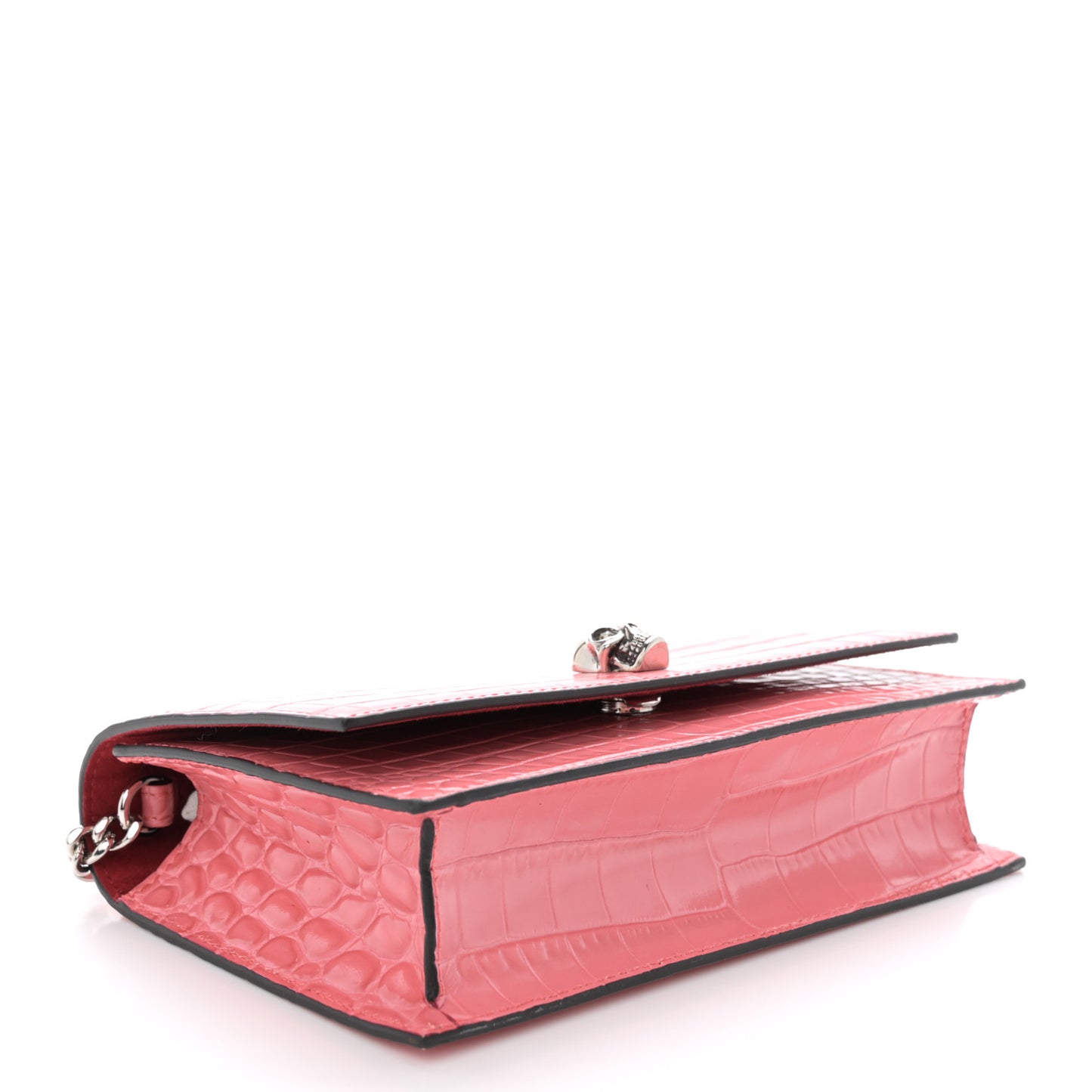 Calfskin Crocodile Embossed Skull Mini Crossbody Bag Coral