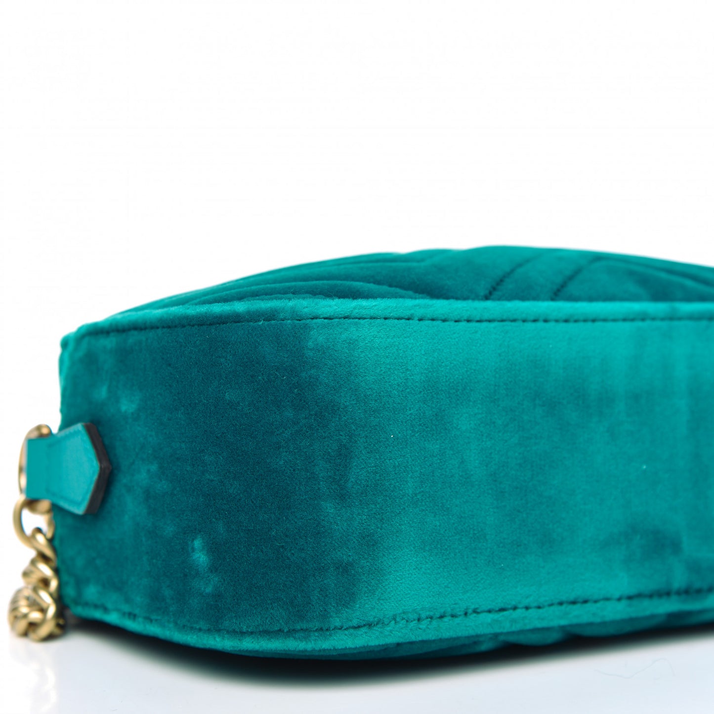 Velvet Matelasse Small GG Marmont Chain Shoulder Bag Pavone Cyan