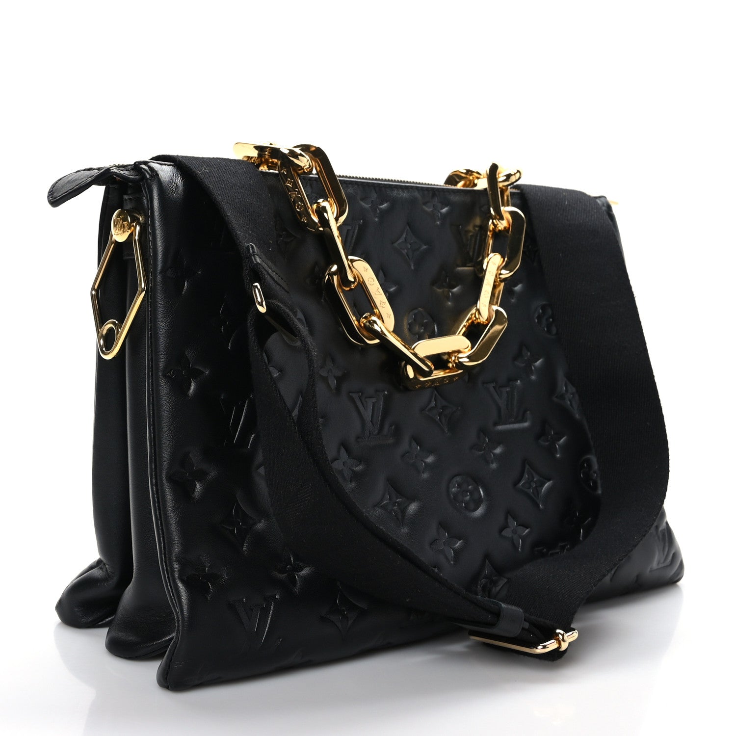 Louis Vuitton Lambskin Embossed Monogram Coussin MM Black 3 of 9