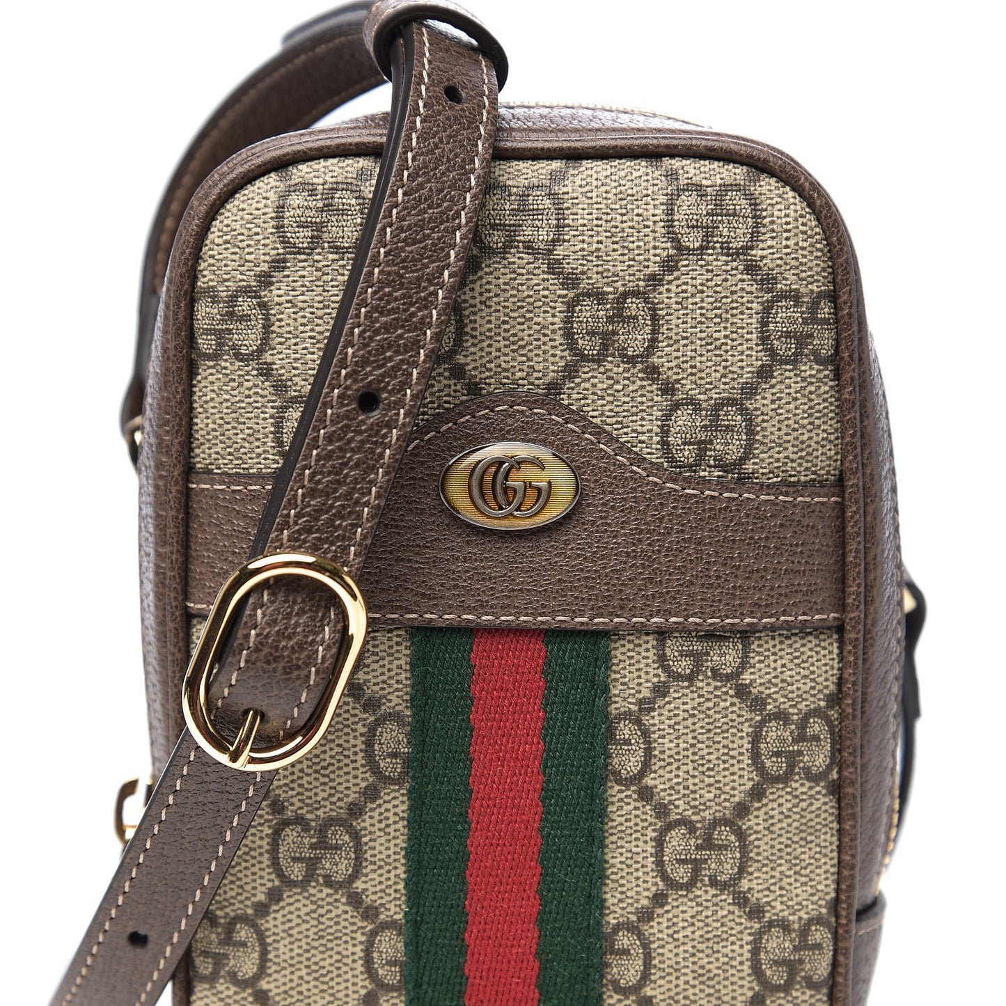 GG Supreme Monogram Web Mini Ophidia Double Zip Crossbody Bag Beige New Acero