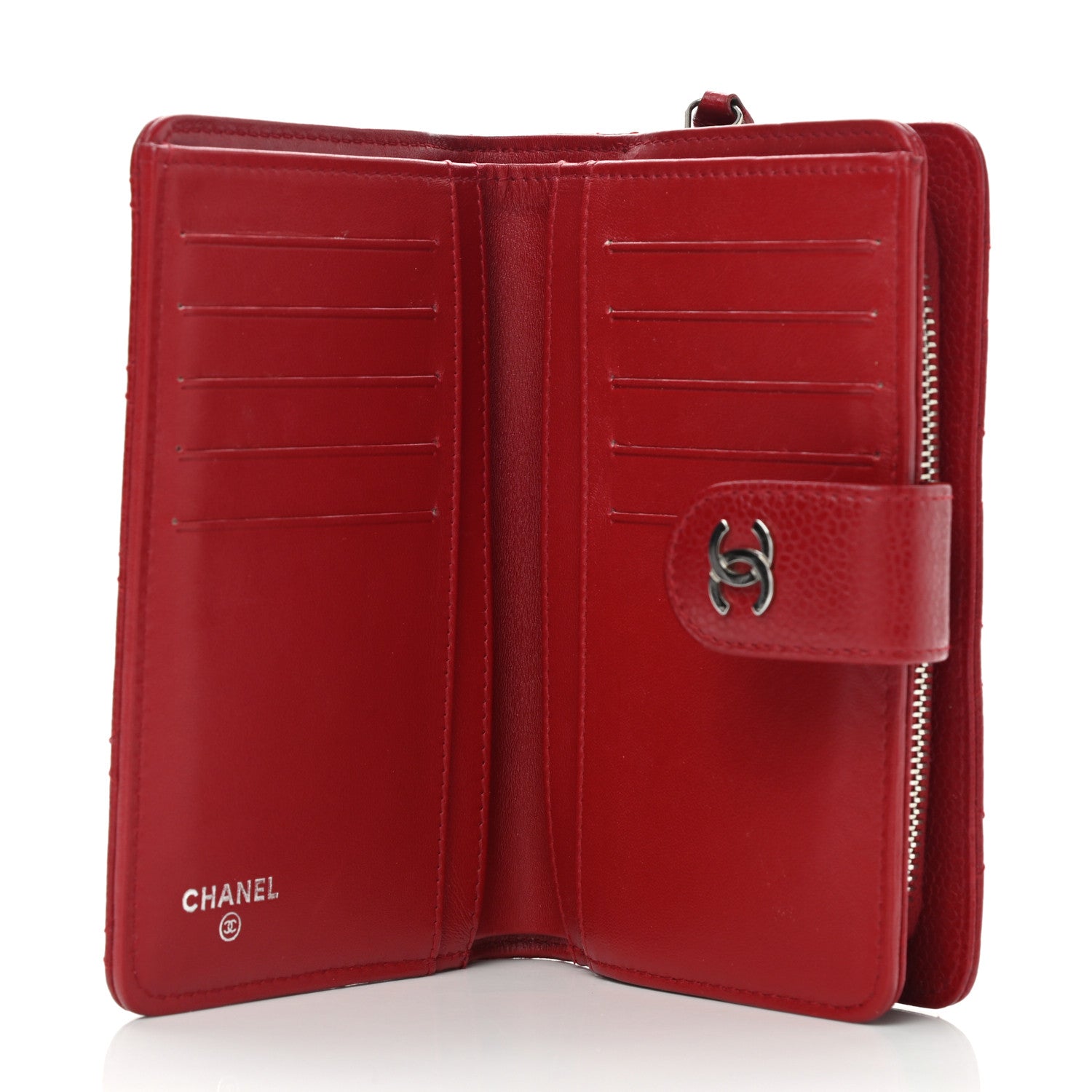 Chanel Caviar Quilted Zipped Pocket Wallet Red 5 of 10