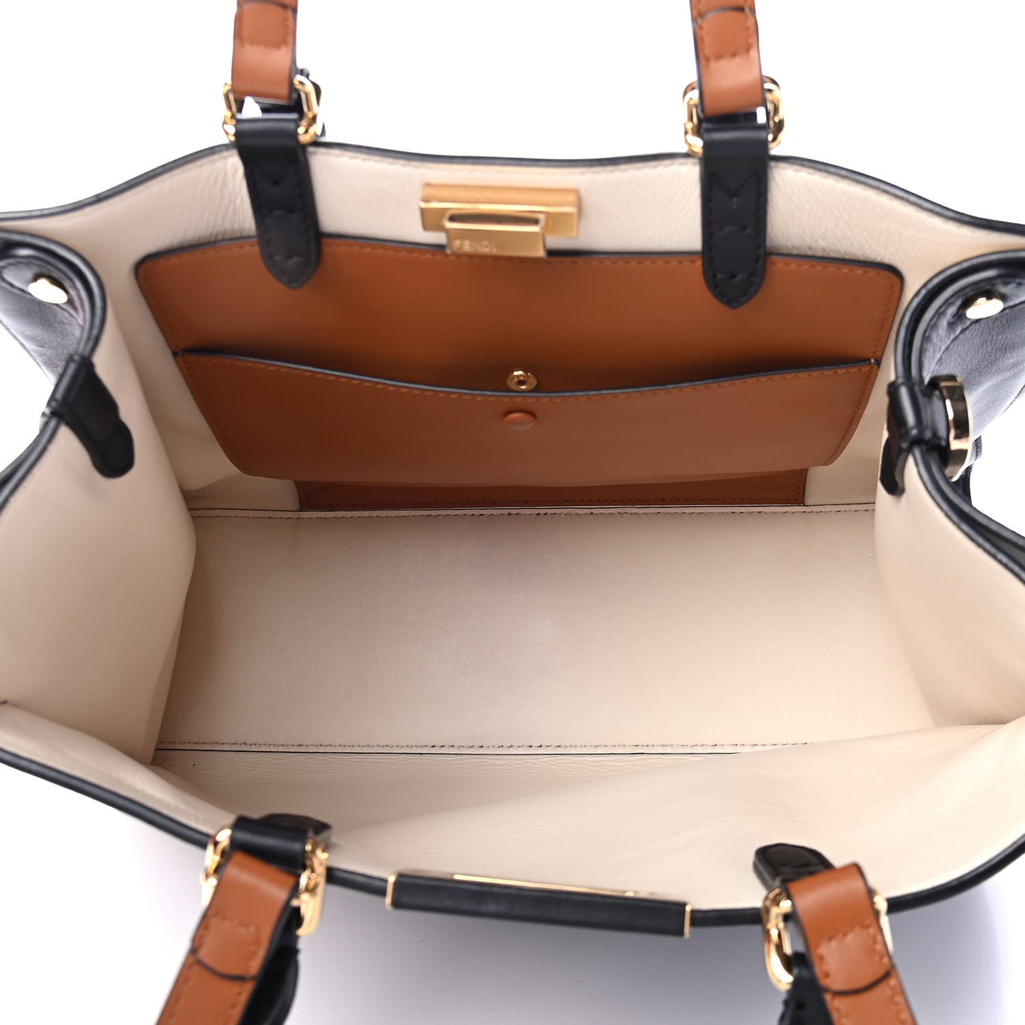 Vitello Seta Century Small Peekaboo X-Tote Black Brandy