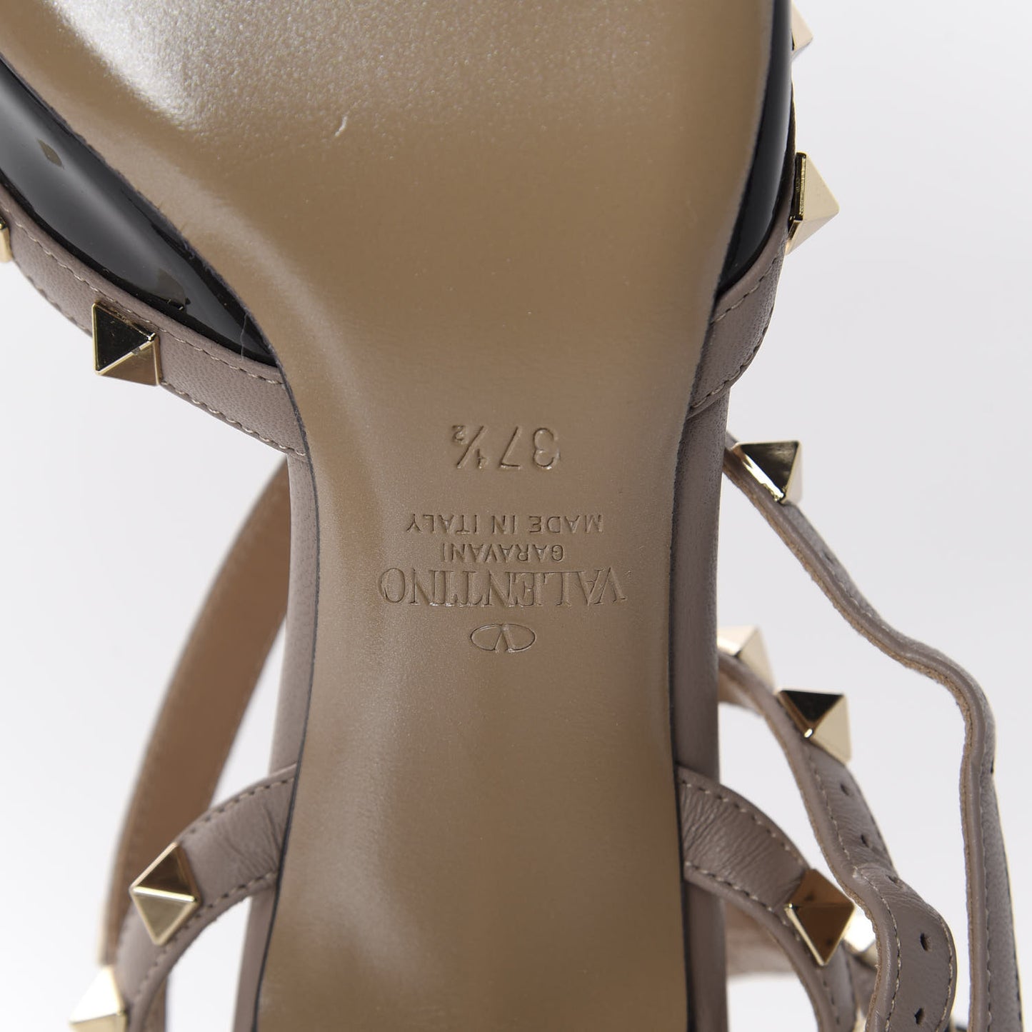 Patent Nappa Rockstud Ankle Strap 65mm Pumps 37.5 Black Poudre