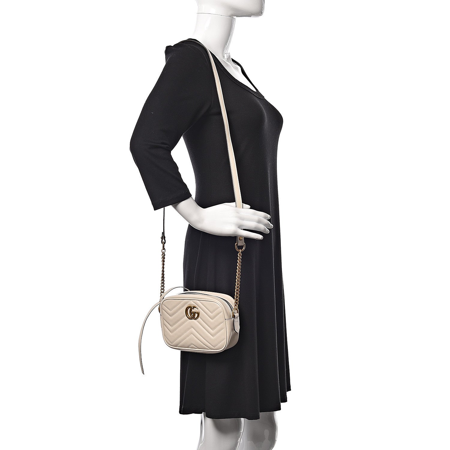 Gucci Calfskin Matelasse Mini GG Marmont Chain Shoulder Bag White 2 of 13