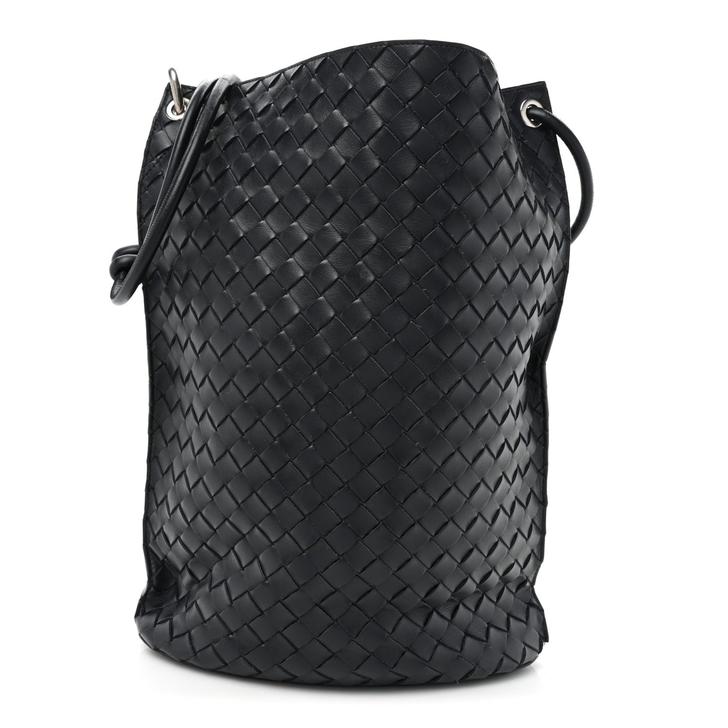 Nappa Intrecciato Medium Knot Bucket Bag Navy Blue