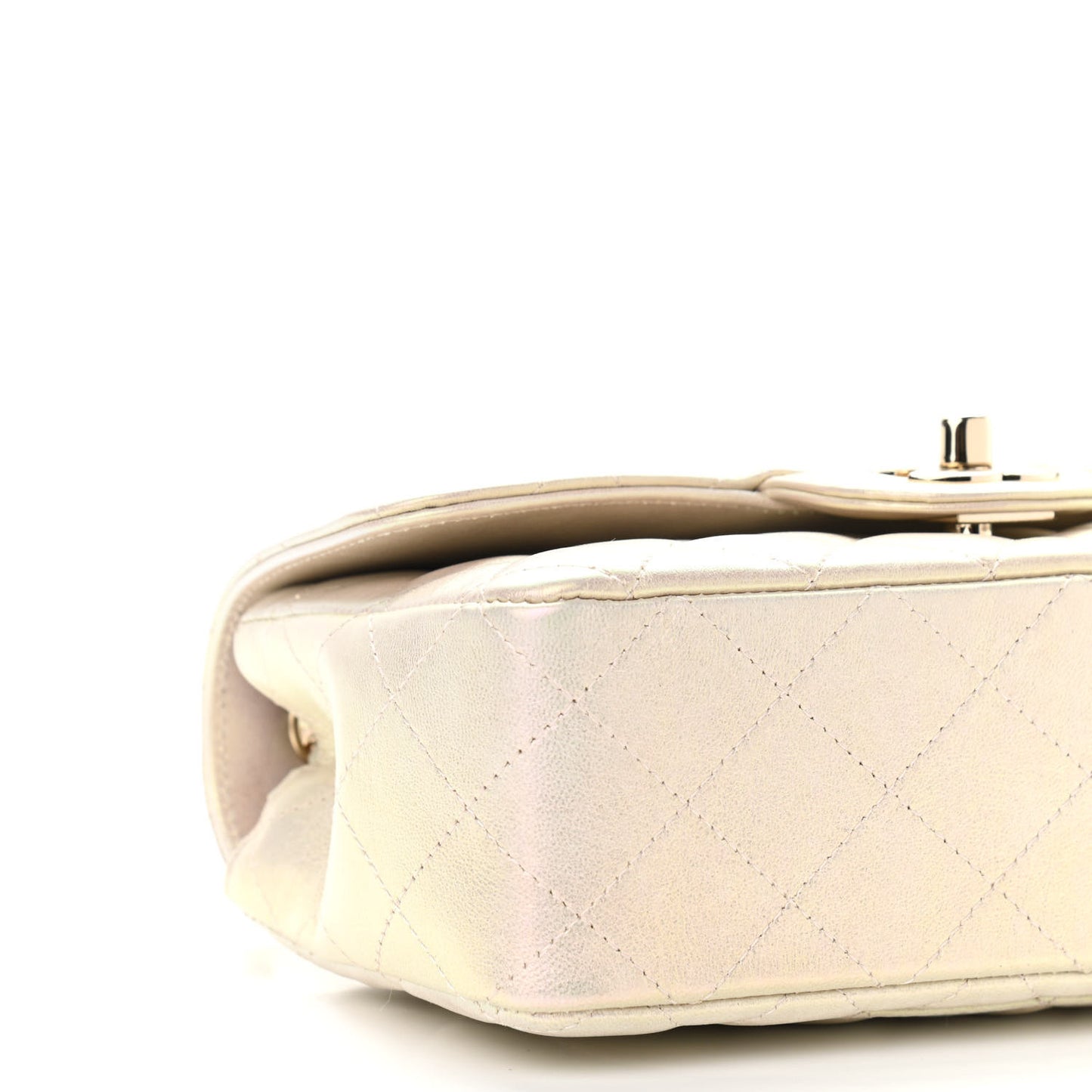 Iridescent Lambskin Quilted Mini Rectangular Flap Ivory
