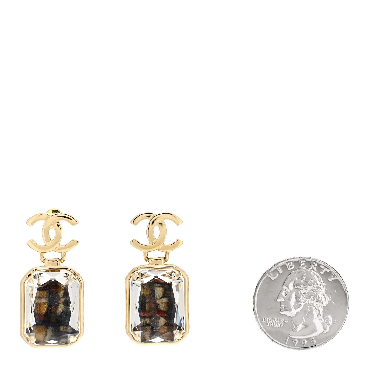 Crystal Tweed CC Drop Earrings Gold Multicolor