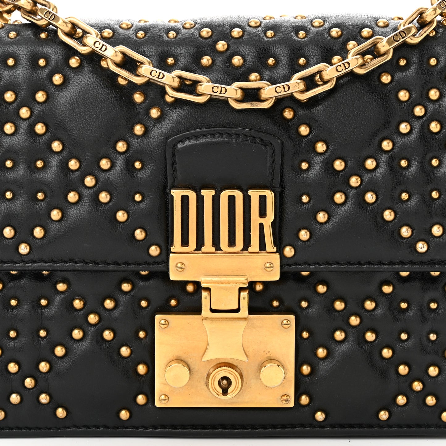 Lambskin Cannage Studded Small Dioraddict Flap Bag Black