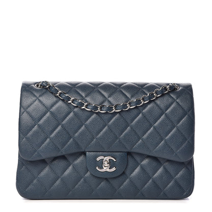 Chanel Pearly Caviar Jumbo Double Flap Blue 1 of 11