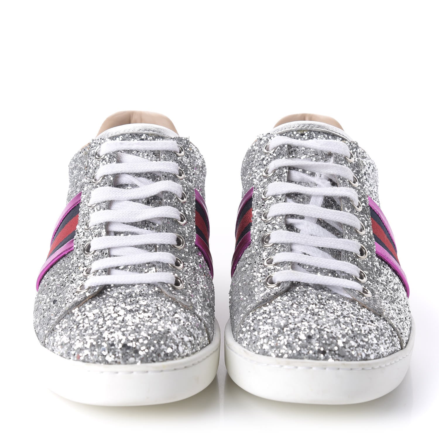 Gucci Glitter Web Womens Ace Sneakers 37 Silver 2 of 10