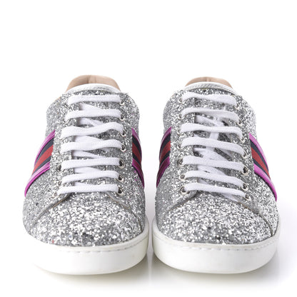 Gucci Glitter Web Womens Ace Sneakers 37 Silver 2 of 10