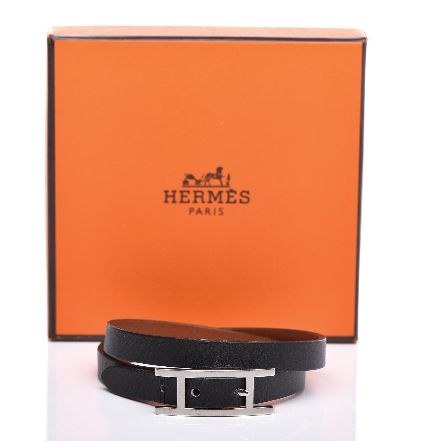 Hermes Swift Behapi Double Tour Bracelet M Black Gold 7 of 7