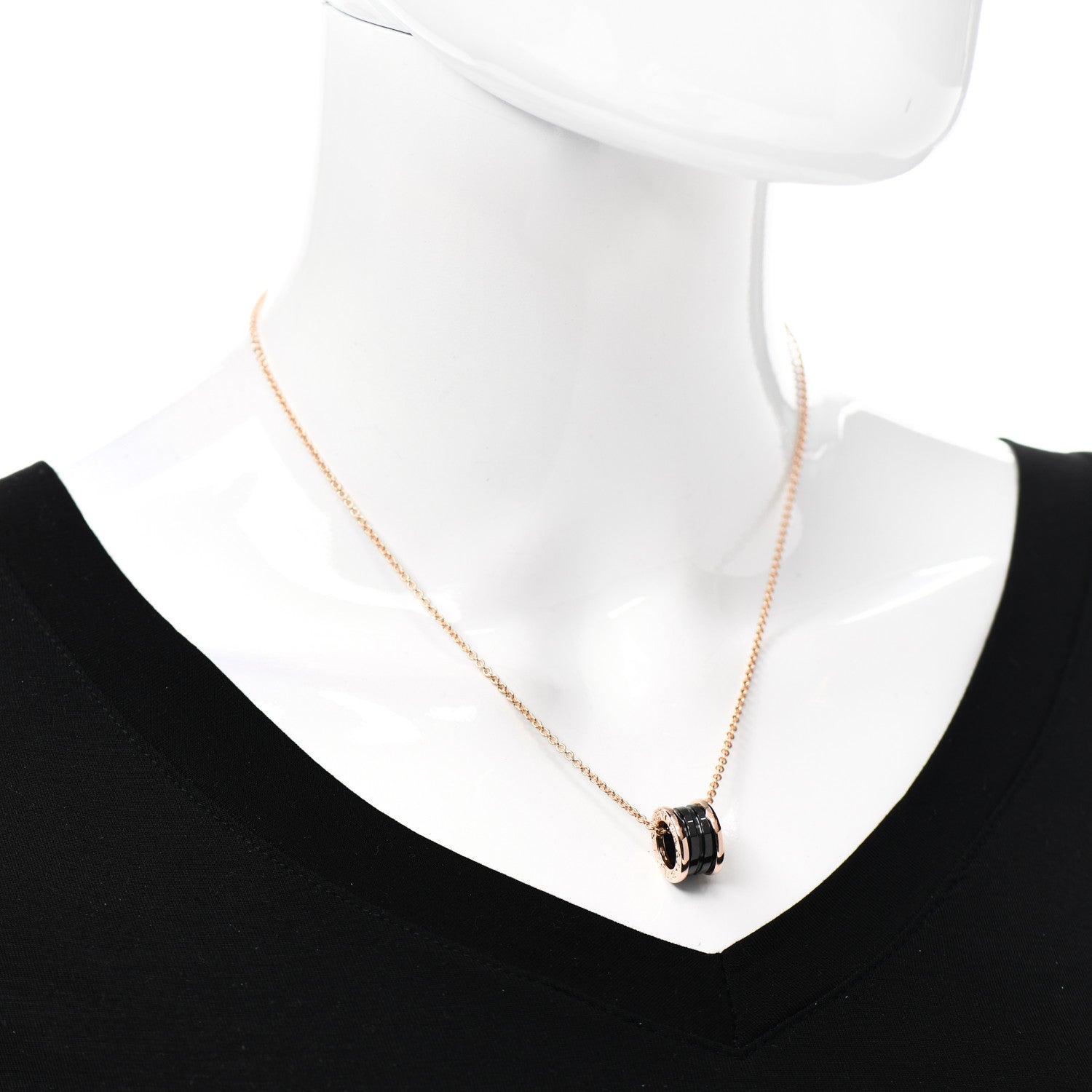 Bulgari 18K Rose Gold Black Ceramic B.Zero1 Pendant Necklace 2 of 6