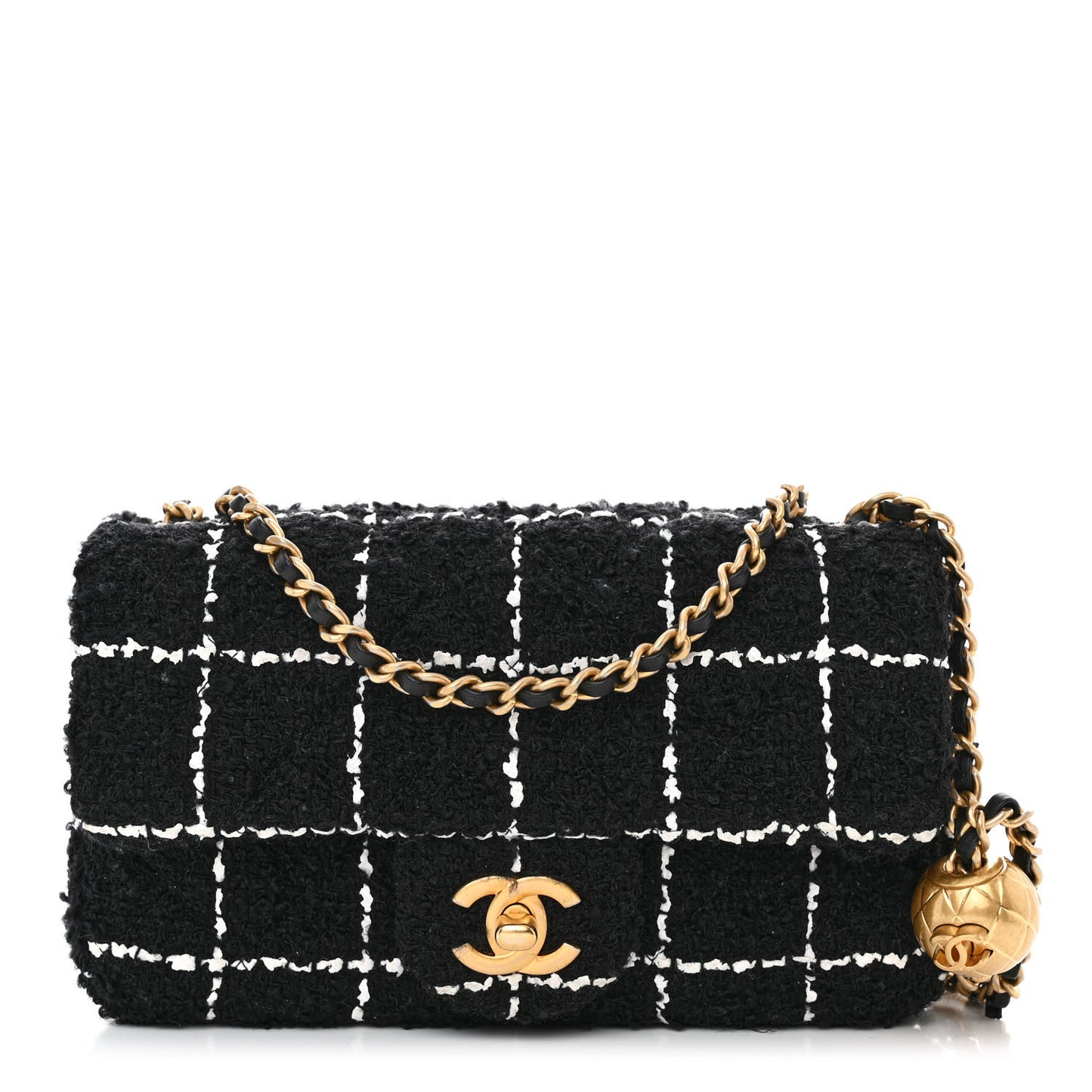 Tweed Quilted Mini Rectangular Pearl Crush Flap Black
