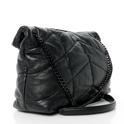 Saint Laurent Lambskin Quilted Monogram Monochrome Medium Loulou Puffer Chain Satchel Black 3 of 12
