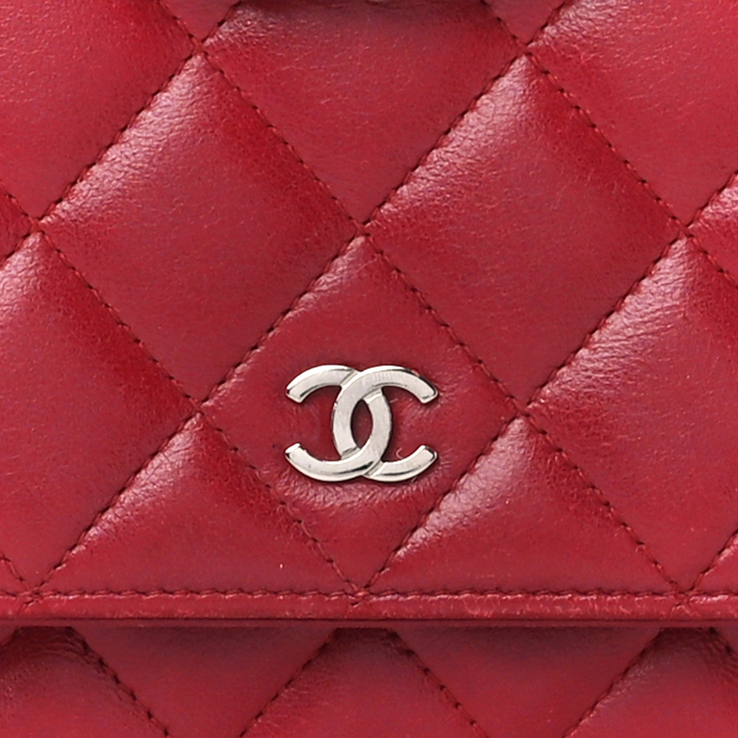 Chanel Lambskin Quilted Wallet On Chain WOC Red 9 of 11